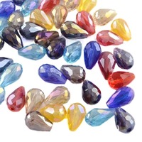 Glass Faceted Teardrop Beads - Rainbow Aurora Drops x 12mm