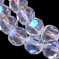 Faceted Round Glass Beads - Crystal AB 8mm x 10