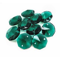 Preciosa Crystal Octagons - Emerald Double Hole x 14mm