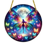 Acrylic Suncatcher Disc - Moonlit Butterfly Enchantment