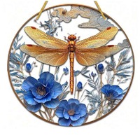 Acrylic Suncatcher Disc - Azure Blossom Dragonfly