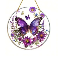 Acrylic Suncatcher Disc - Purple Butterfly Blossom
