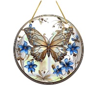 Acrylic Suncatcher Disc - Sapphire Blossom Butterfly