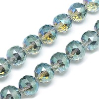 Faceted Round Glass Beads - Emerald Twilight Beads 14mm x 10