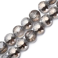 Faceted Coin Glass Beads - Smokey Quartz 10mm x 10