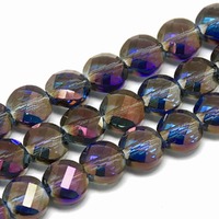 Faceted Coin Glass Beads - Shadow Mirage x 8mm