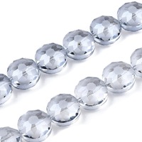 Faceted Coin Glass Beads - Starlit Silver x 14mm