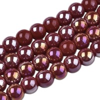 Round Glass Beads - Iridescent Cranberry x 6mm