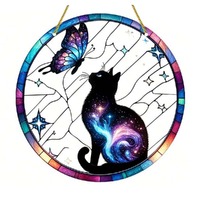 Acrylic Suncatcher Disc - Stargazer's Dream Cat and Butterfly