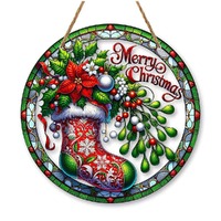 Acrylic Suncatcher Disc - Festive Xmas Stocking Suncatcher