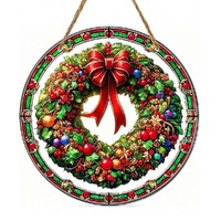 Acrylic Suncatcher Disc - Classic Christmas Wreath Suncatcher